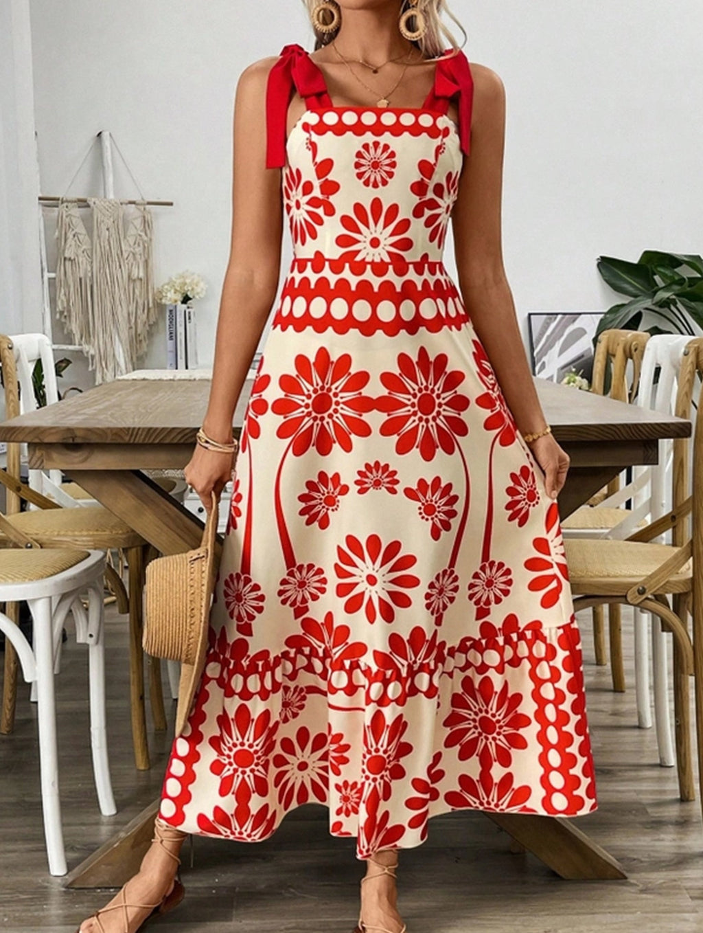 Boho Chic Floral A-Line Long Dress - Sleeveless Summer Style