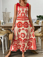 Boho Chic Floral A-Line Long Dress - Sleeveless Summer Style
