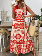 Boho Chic Floral A-Line Long Dress - Sleeveless Summer Style