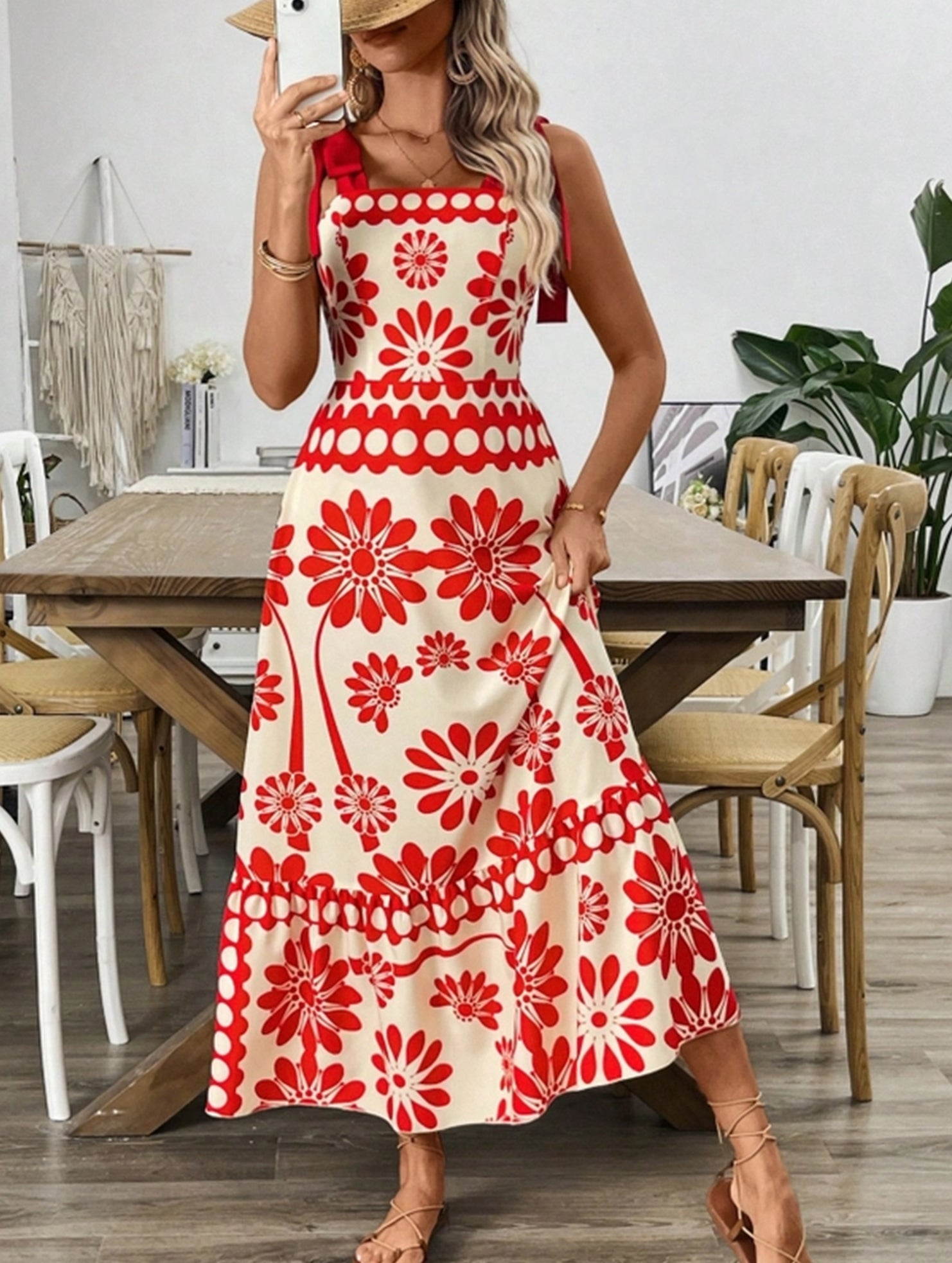 Boho Chic Floral A-Line Long Dress - Sleeveless Summer Style