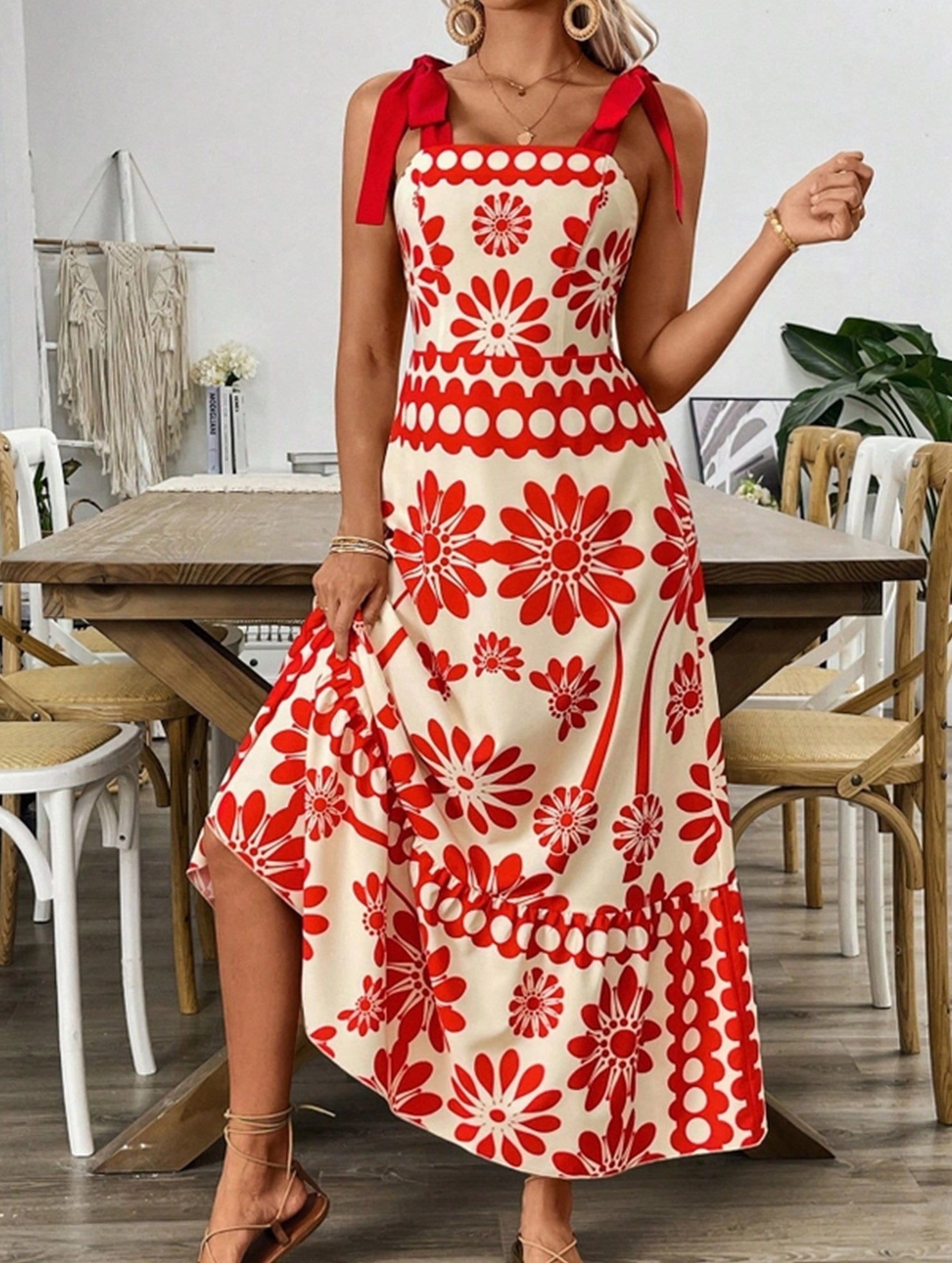 Boho Chic Floral A-Line Long Dress - Sleeveless Summer Style