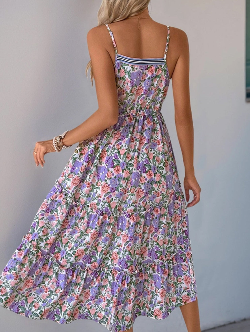 Floral Print Layered Long Dress with Drawstring Waist - Perfect for Summer Casual Wear
