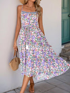 Floral Print Layered Long Dress with Drawstring Waist - Perfect for Summer Casual Wear