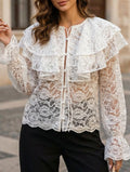 Women’s Sheer Lace Ruffle Collar Blouse | Dripiume