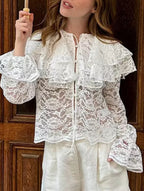 Women’s Sheer Lace Ruffle Collar Blouse | Dripiume