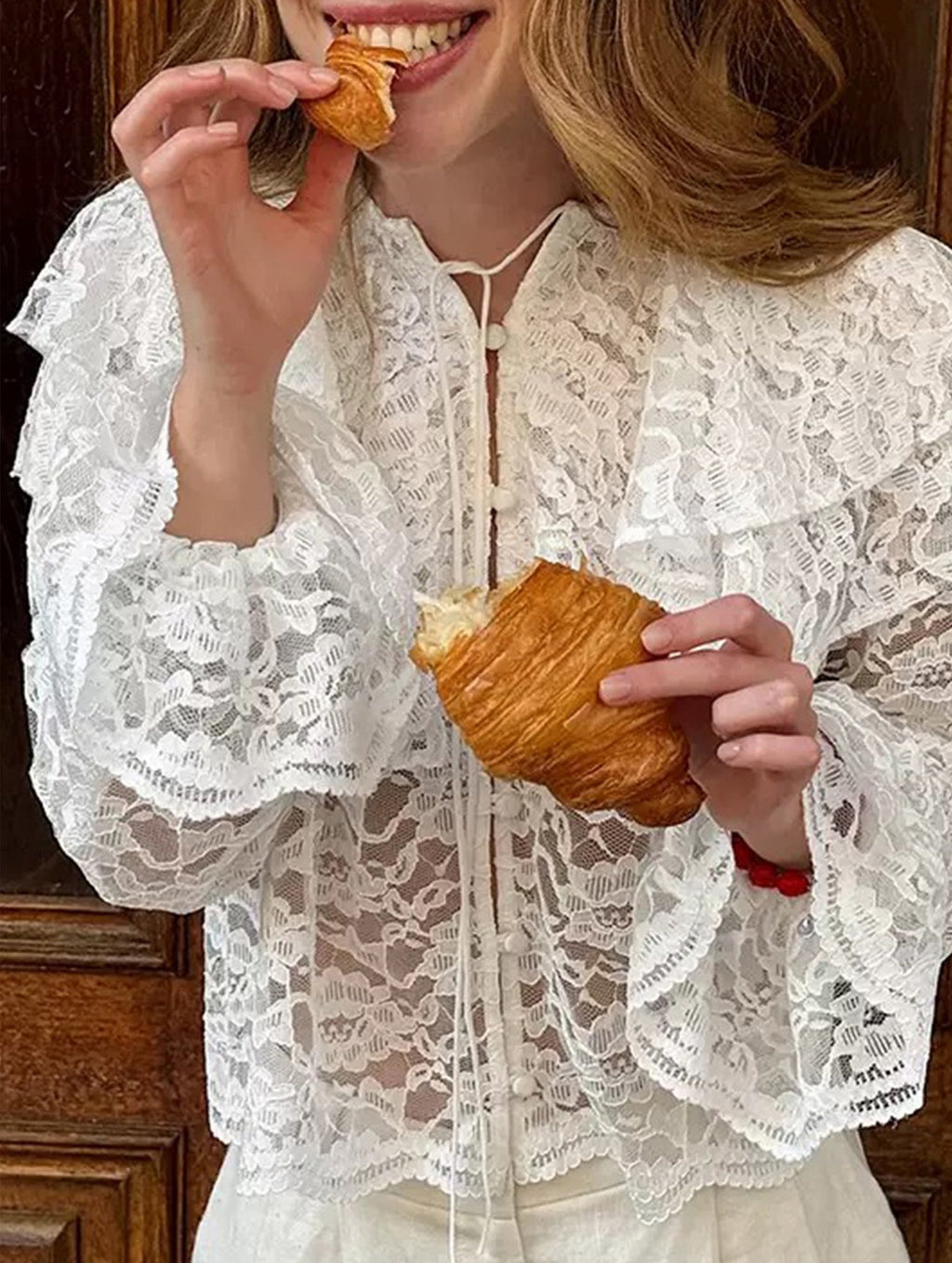 Women’s Sheer Lace Ruffle Collar Blouse | Dripiume