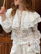 Women’s Sheer Lace Ruffle Collar Blouse | Dripiume