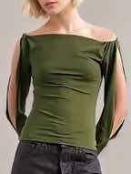 Women’s Off-the-Shoulder Cutout Top – Slim Fit Long Sleeve | Dripiume