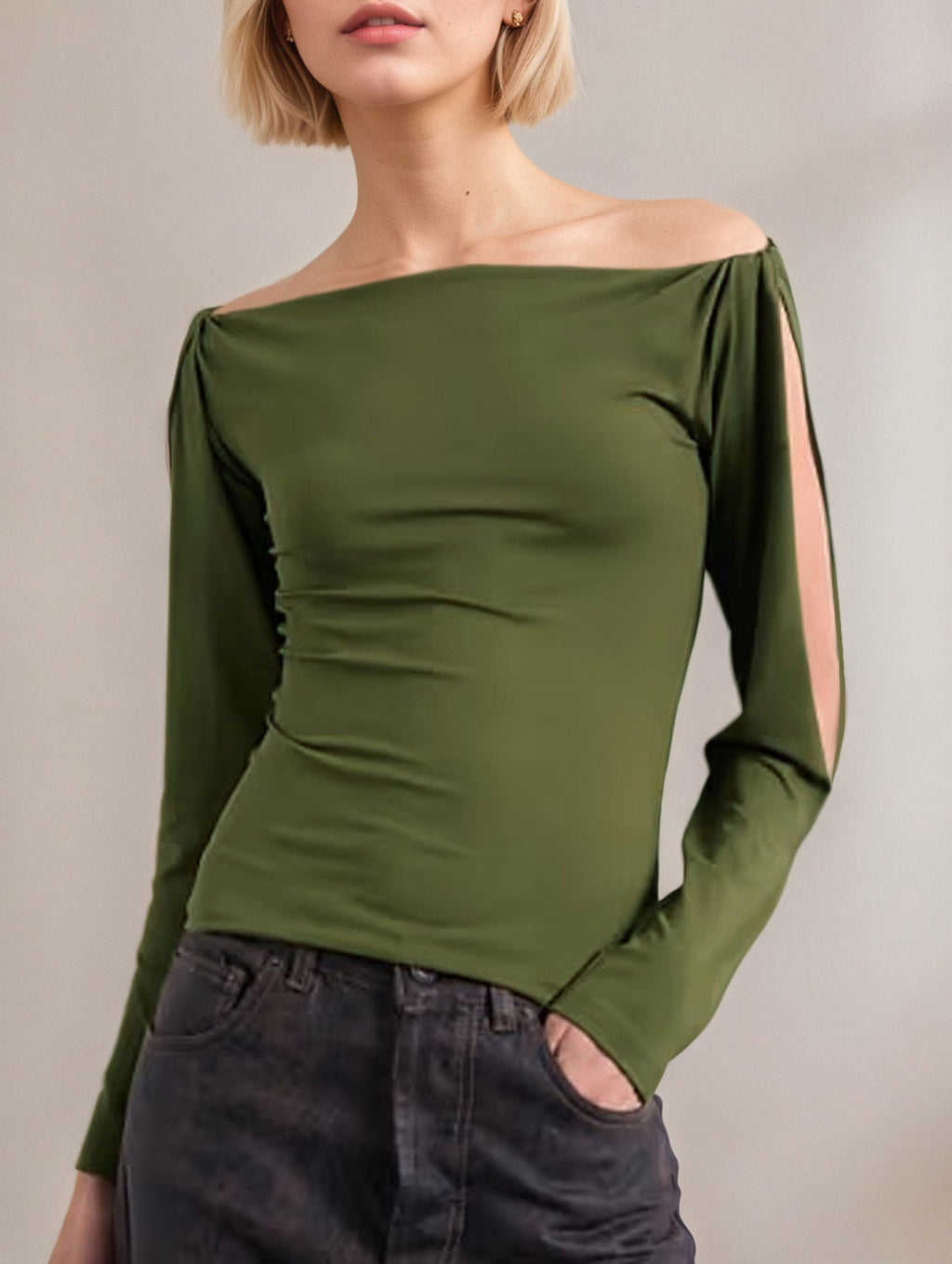 Women’s Off-the-Shoulder Cutout Top – Slim Fit Long Sleeve | Dripiume