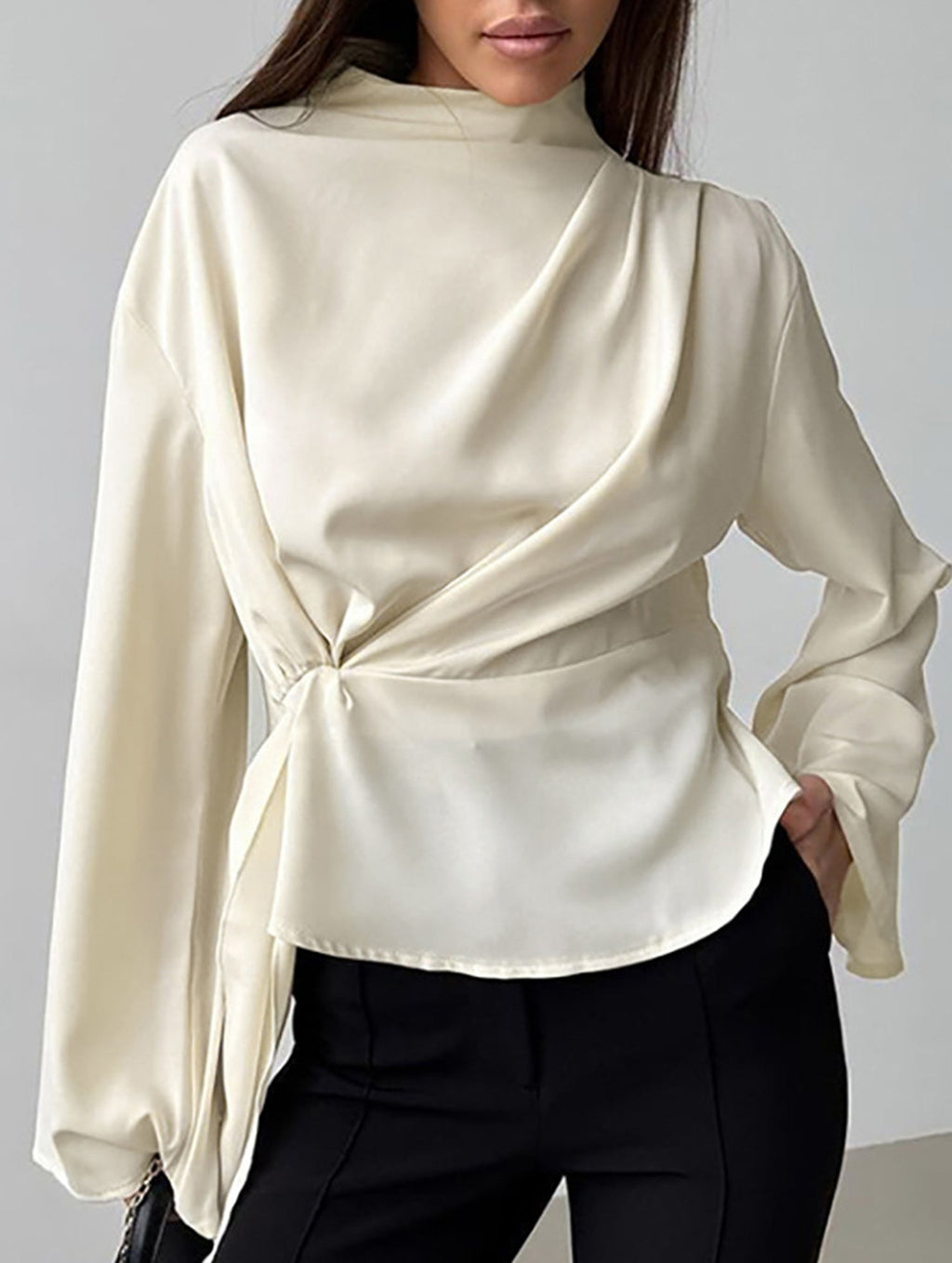 Women’s Long Sleeve Waist-Cinching Blouse – Elegant Casual Top | Dripiume