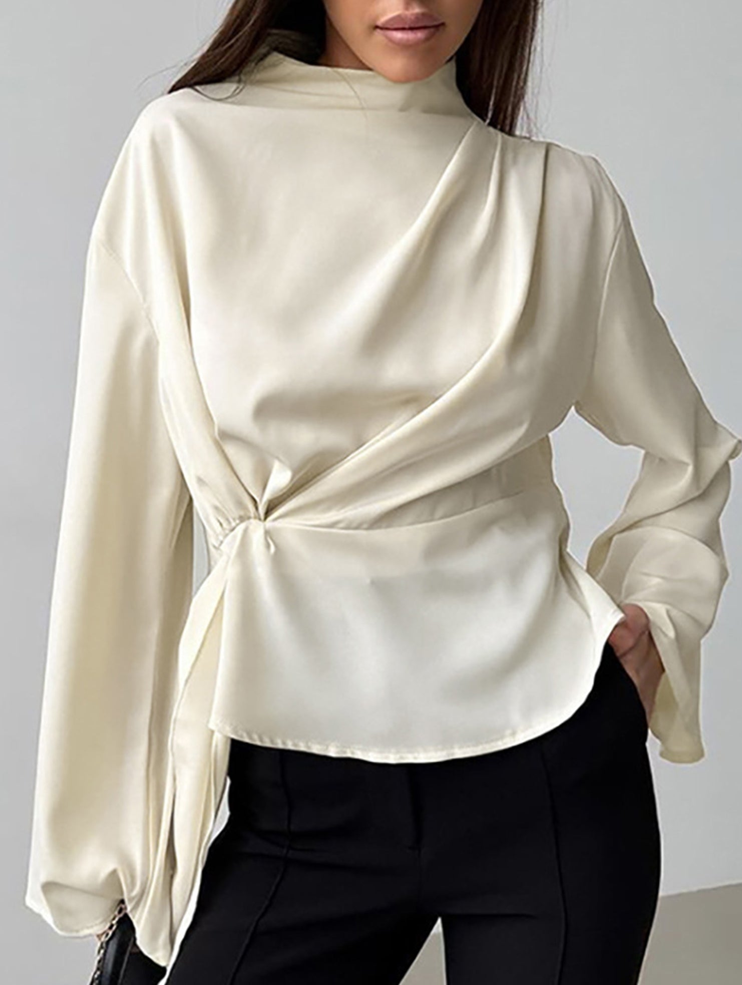 Women’s Long Sleeve Waist-Cinching Blouse – Elegant Casual Top | Dripiume