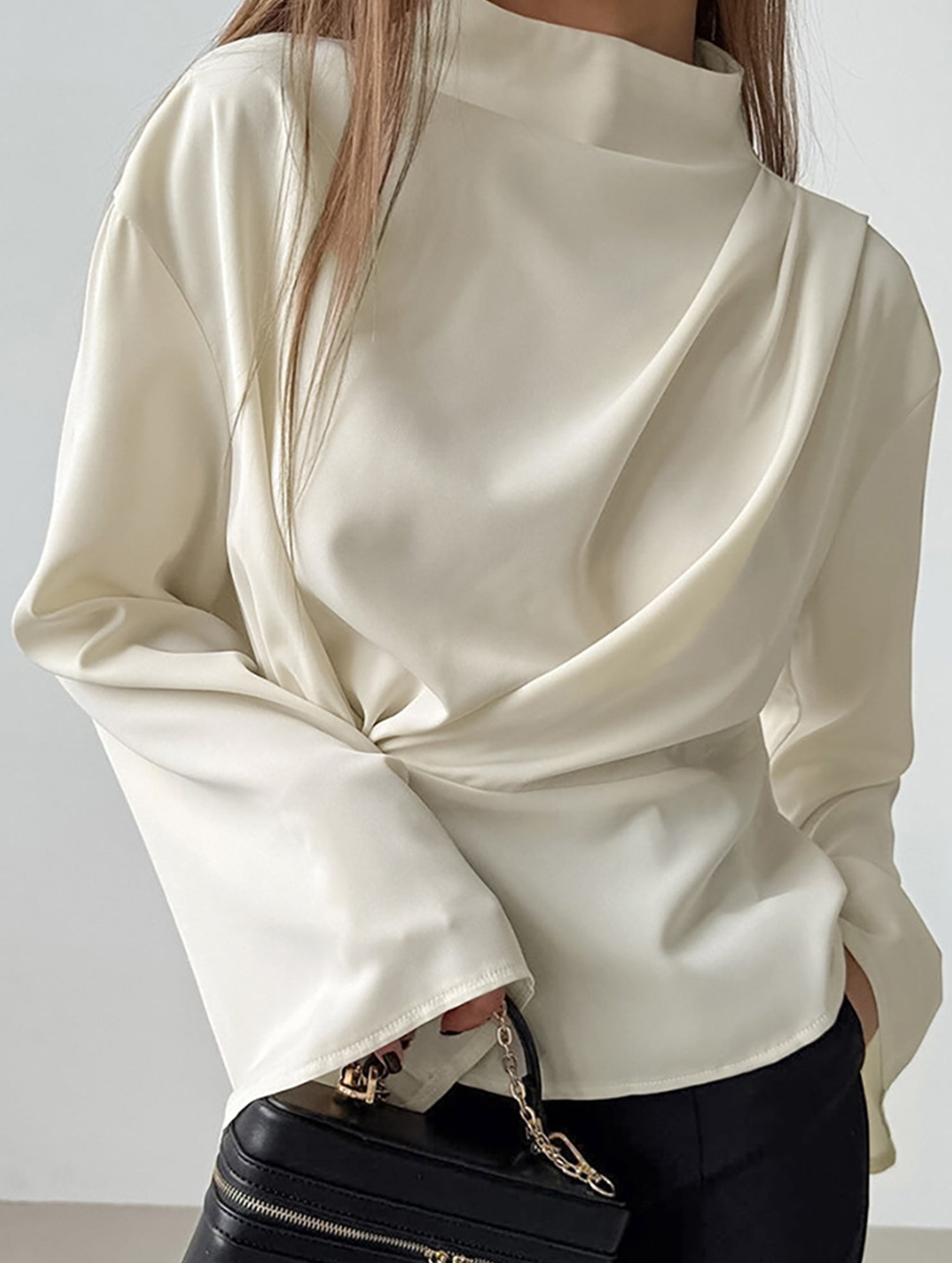 Women’s Long Sleeve Waist-Cinching Blouse – Elegant Casual Top | Dripiume
