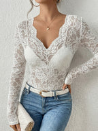 Women’s V-Neck Lace Trim Blouse – Slim Fit | Dripiume