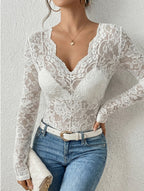Women’s V-Neck Lace Trim Blouse – Slim Fit | Dripiume