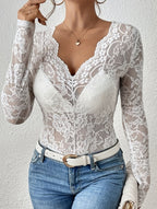 Women’s V-Neck Lace Trim Blouse – Slim Fit | Dripiume
