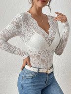 Women’s V-Neck Lace Trim Blouse – Slim Fit | Dripiume