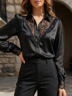 Women’s Lace V-Neck Puff Sleeve Blouse | Dripiume
