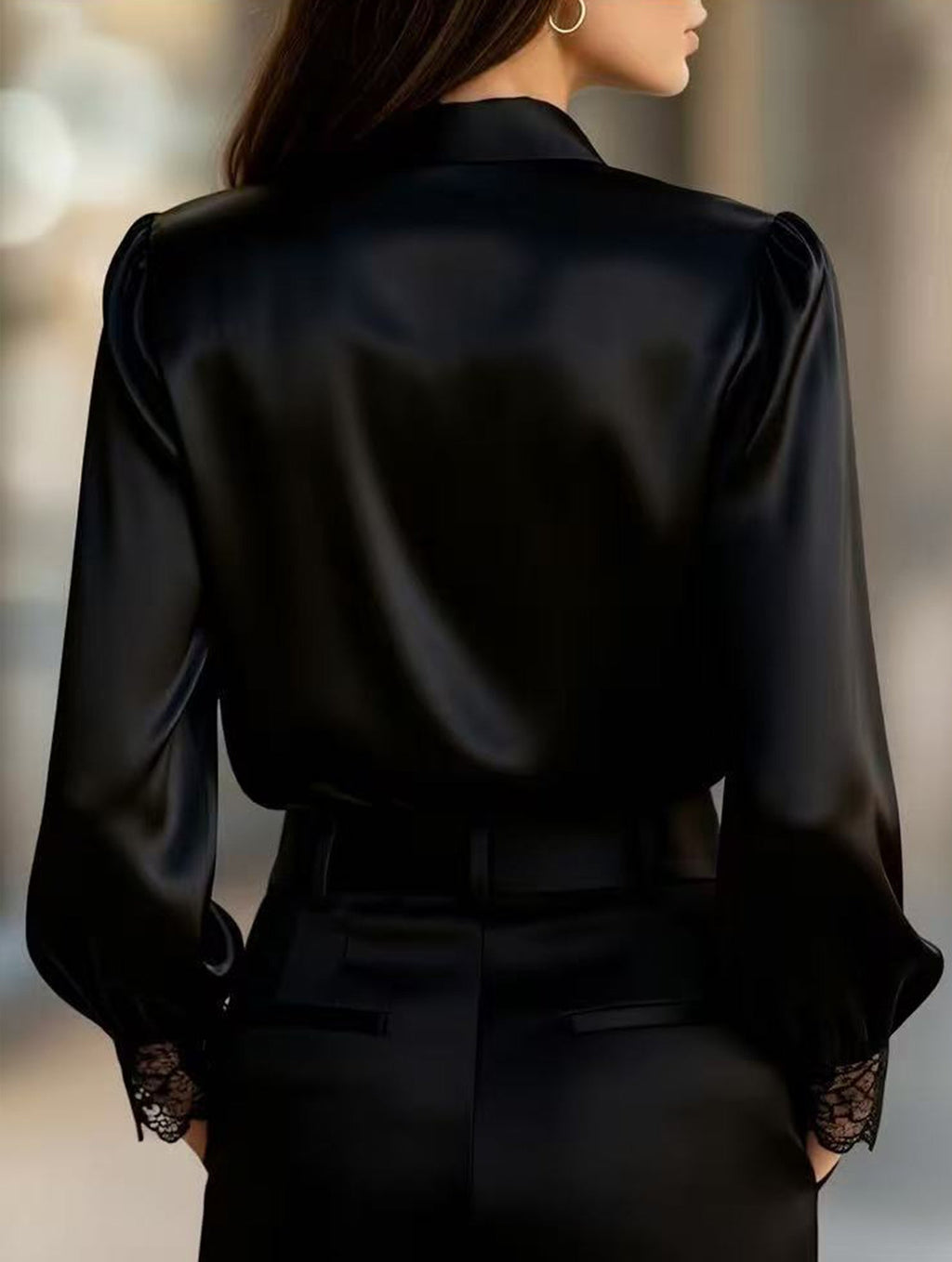 Women’s Lace V-Neck Puff Sleeve Blouse | Dripiume