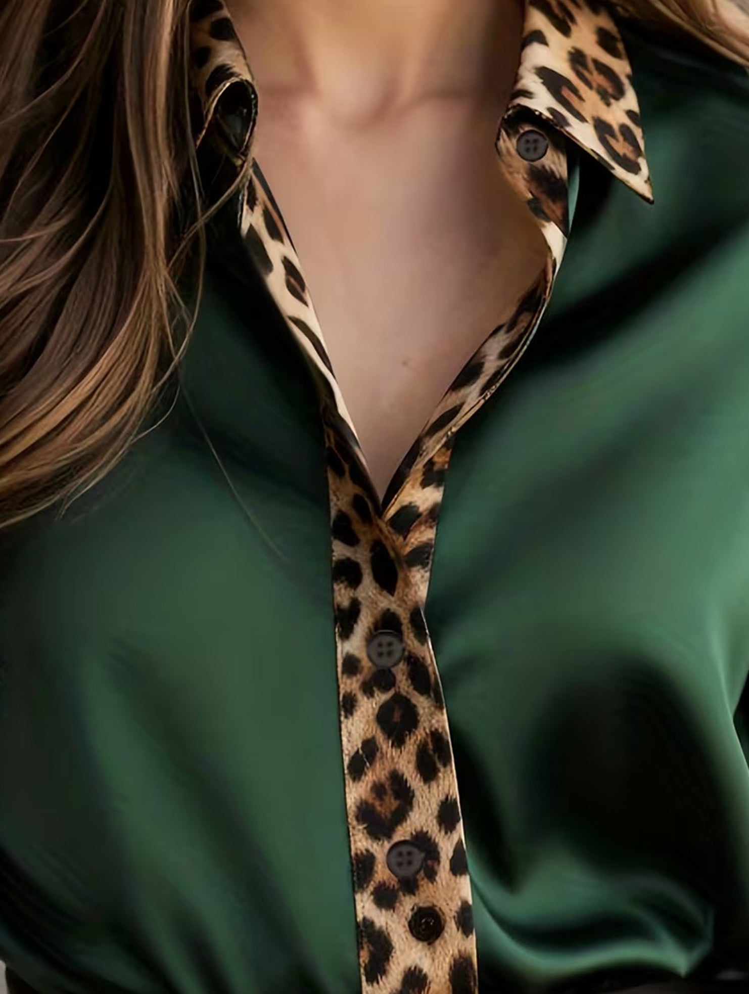 Women’s Leopard Print Satin Blouse with Contrast Trim | Dripiume