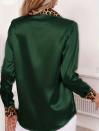 Women’s Leopard Print Satin Blouse with Contrast Trim | Dripiume