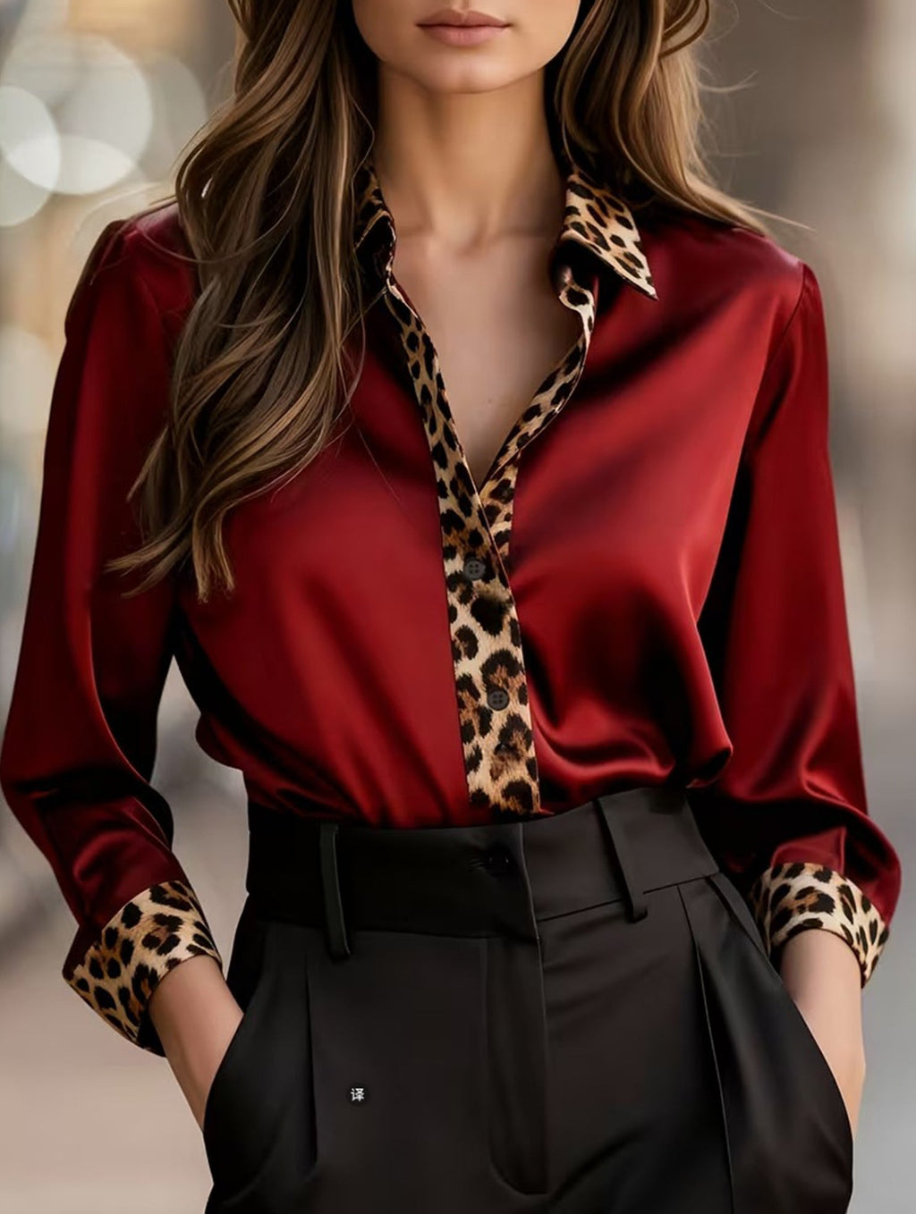 Women’s Leopard Print Satin Blouse with Contrast Trim | Dripiume