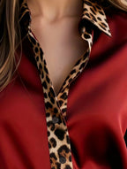 Women’s Leopard Print Satin Blouse with Contrast Trim | Dripiume