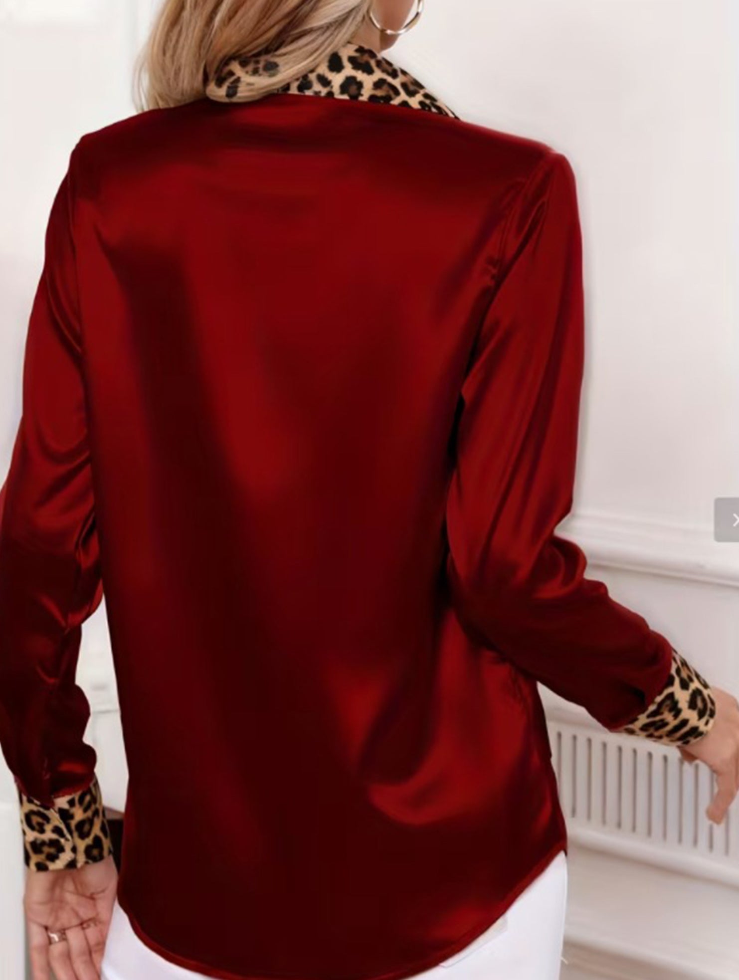 Women’s Leopard Print Satin Blouse with Contrast Trim | Dripiume