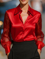 Women’s Satin Sheer Striped Blouse | Dripiume