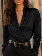 Women’s Satin V-Neck Blouse – Office Style | Dripiume