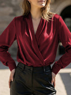 Women’s Satin V-Neck Blouse – Office Style | Dripiume