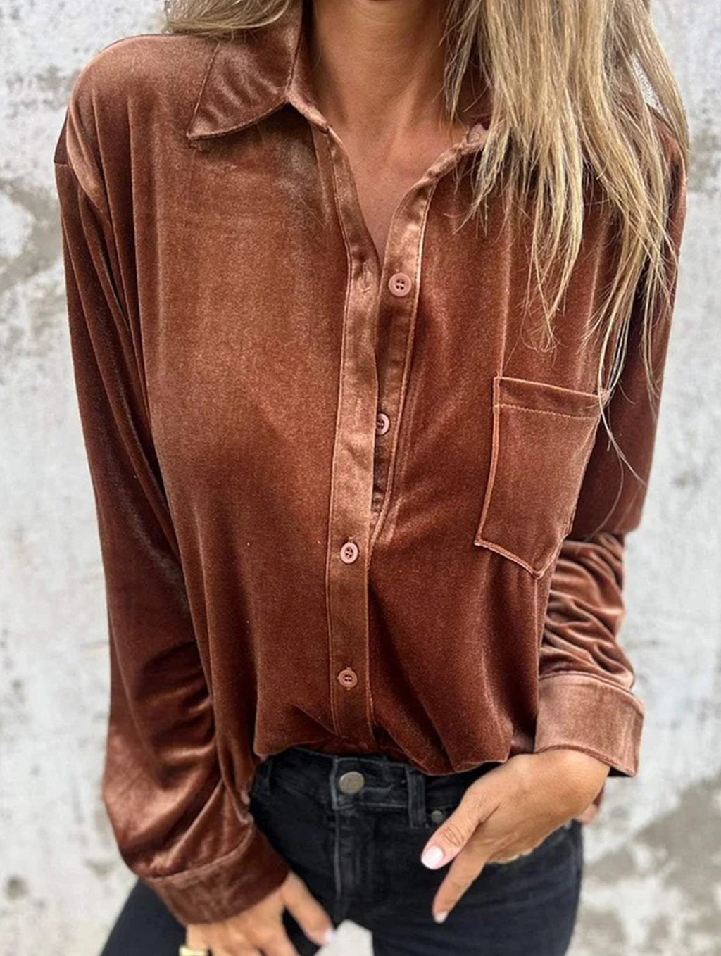 Women’s Velvet Collared Button-Up Shirt | Dripiume