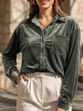 Women’s Velvet Collared Button-Up Shirt | Dripiume