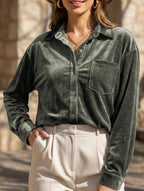 Women’s Velvet Collared Button-Up Shirt | Dripiume