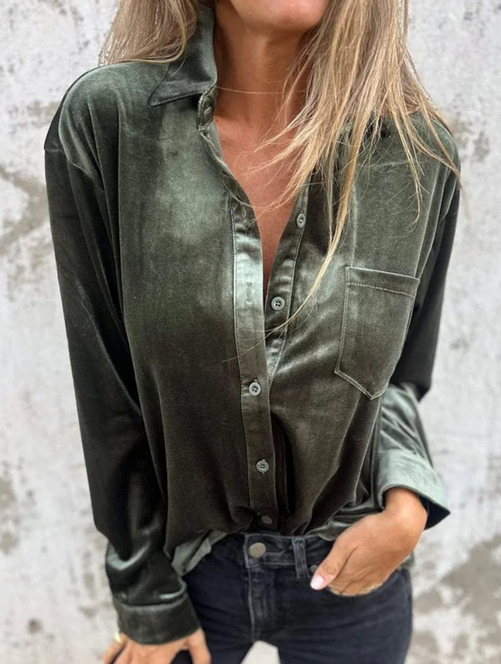 Women’s Velvet Collared Button-Up Shirt | Dripiume