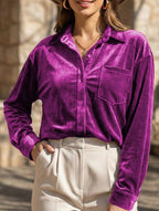 Women’s Velvet Collared Button-Up Shirt | Dripiume