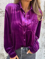 Women’s Velvet Collared Button-Up Shirt | Dripiume