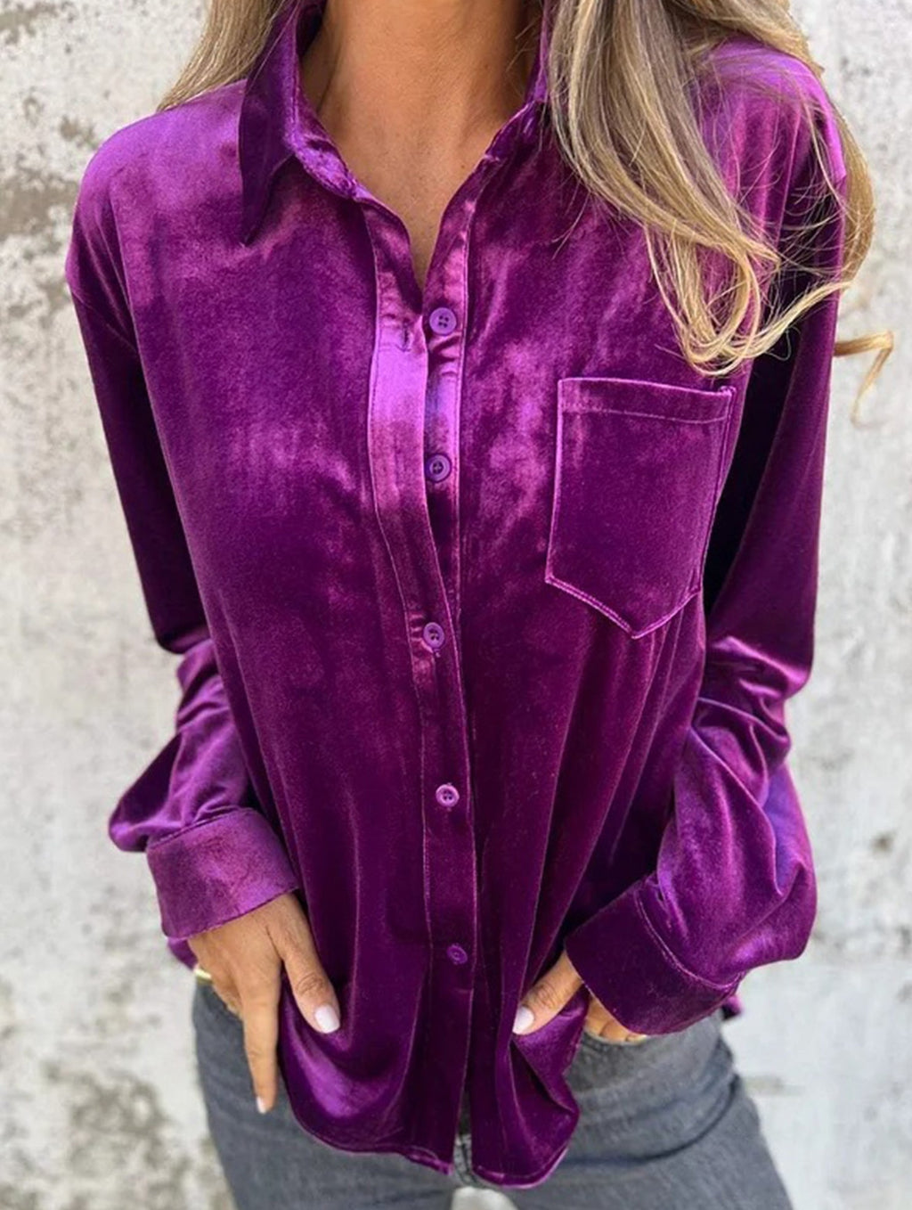 Women’s Velvet Collared Button-Up Shirt | Dripiume