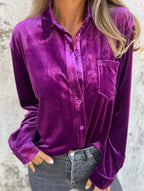 Women’s Velvet Collared Button-Up Shirt | Dripiume