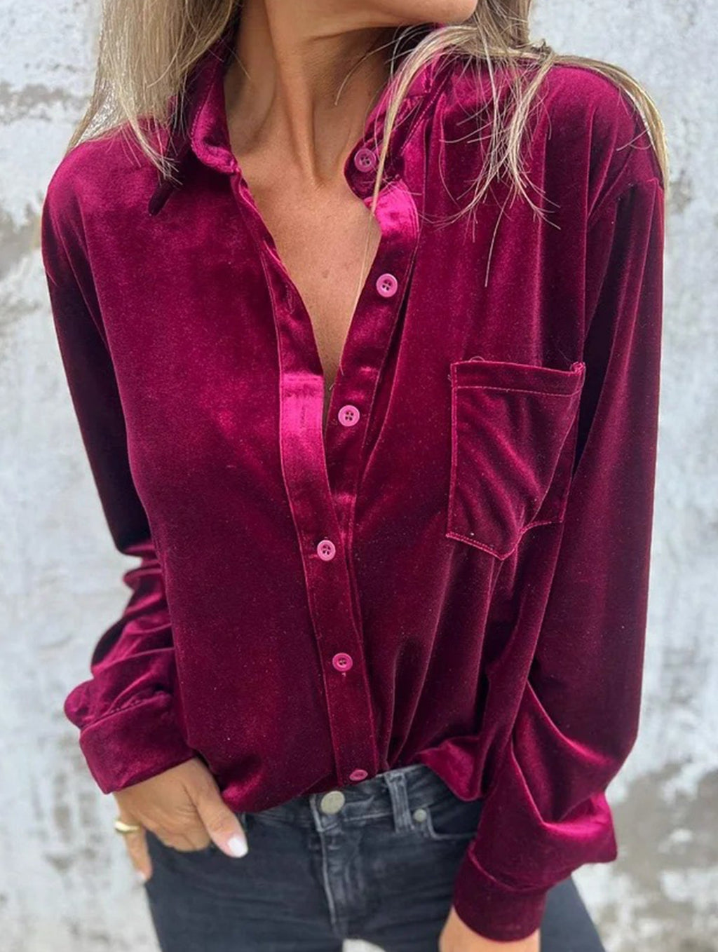 Women’s Velvet Collared Button-Up Shirt | Dripiume