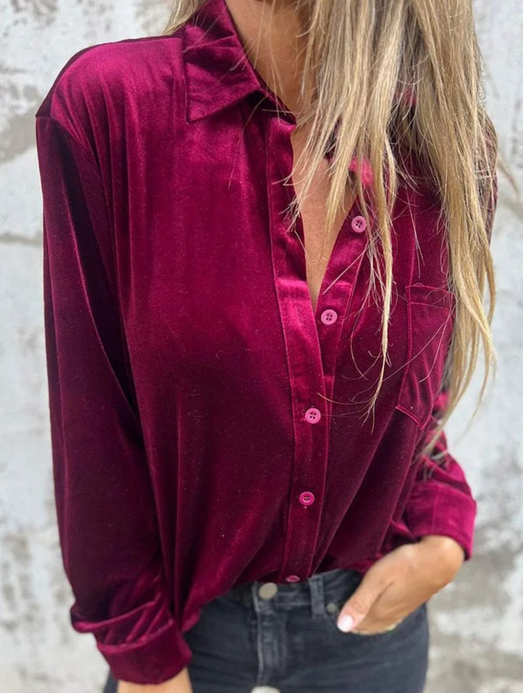 Women’s Velvet Collared Button-Up Shirt | Dripiume