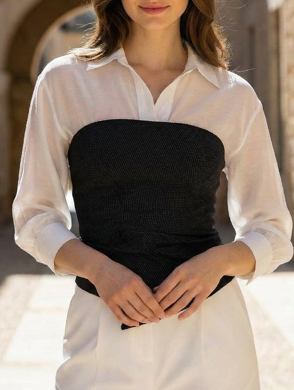 Women’s Black and White Patchwork Blouse | Dripiume