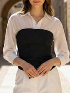 Women’s Black and White Patchwork Blouse | Dripiume