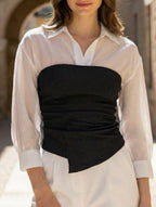 Women’s Black and White Patchwork Blouse | Dripiume