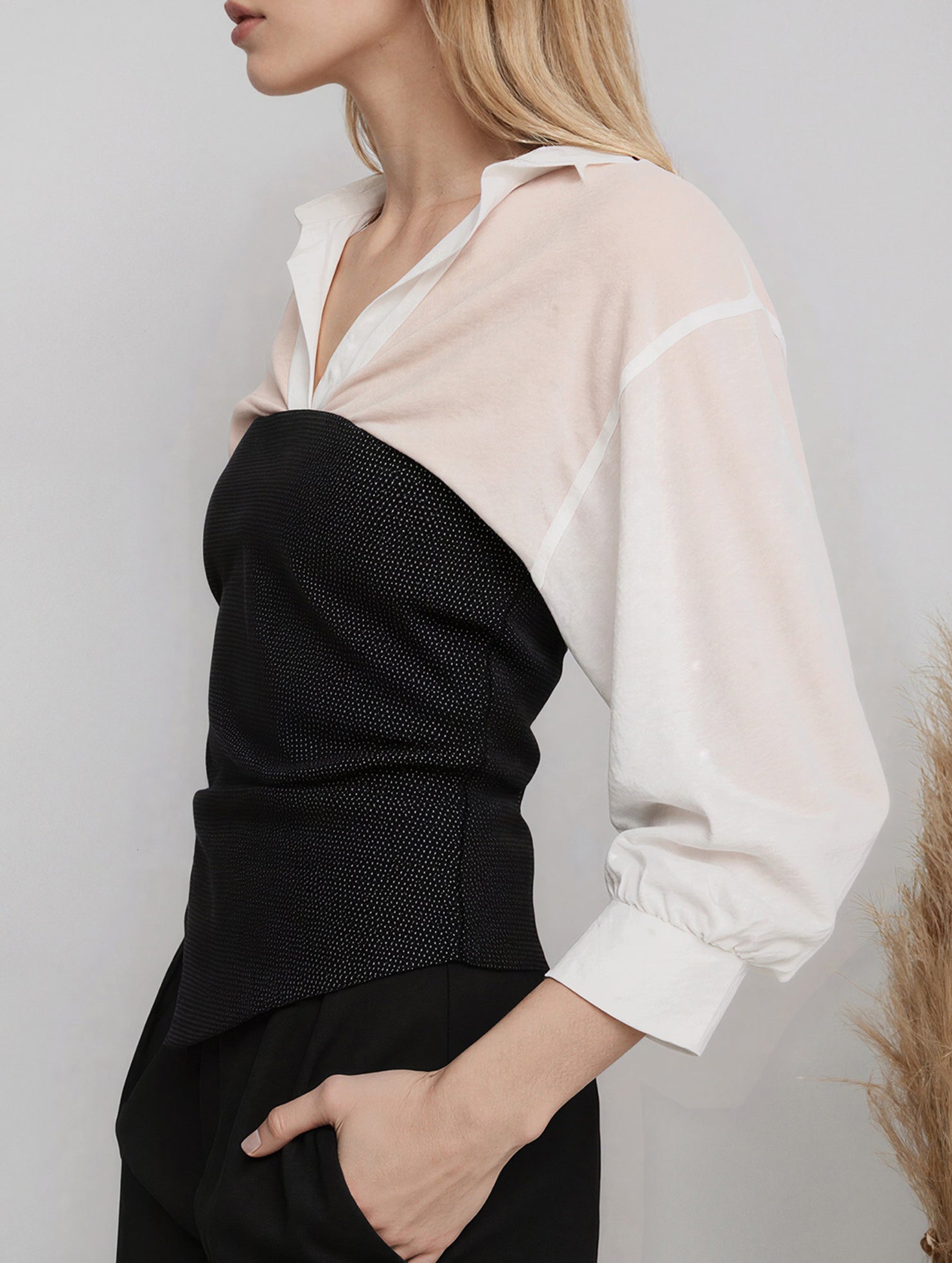 Women’s Black and White Patchwork Blouse | Dripiume