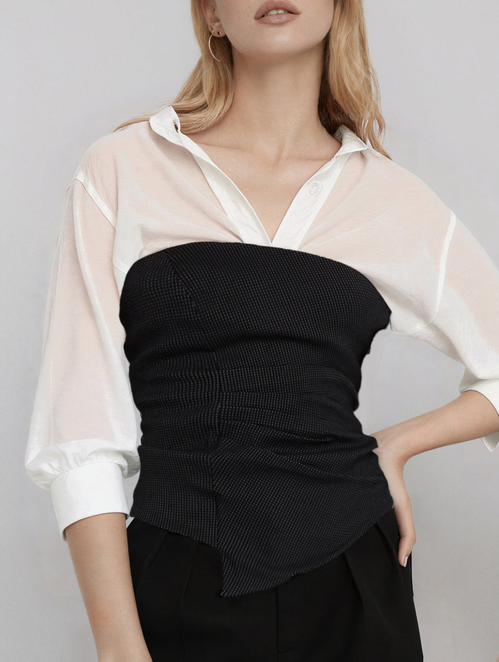Women’s Black and White Patchwork Blouse | Dripiume