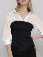 Women’s Black and White Patchwork Blouse | Dripiume
