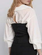 Women’s Black and White Patchwork Blouse | Dripiume