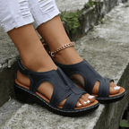 Looksy Women's Carmel Cut-Out Sandals – Adjustable Strap, Low Heel, and Durable Sole