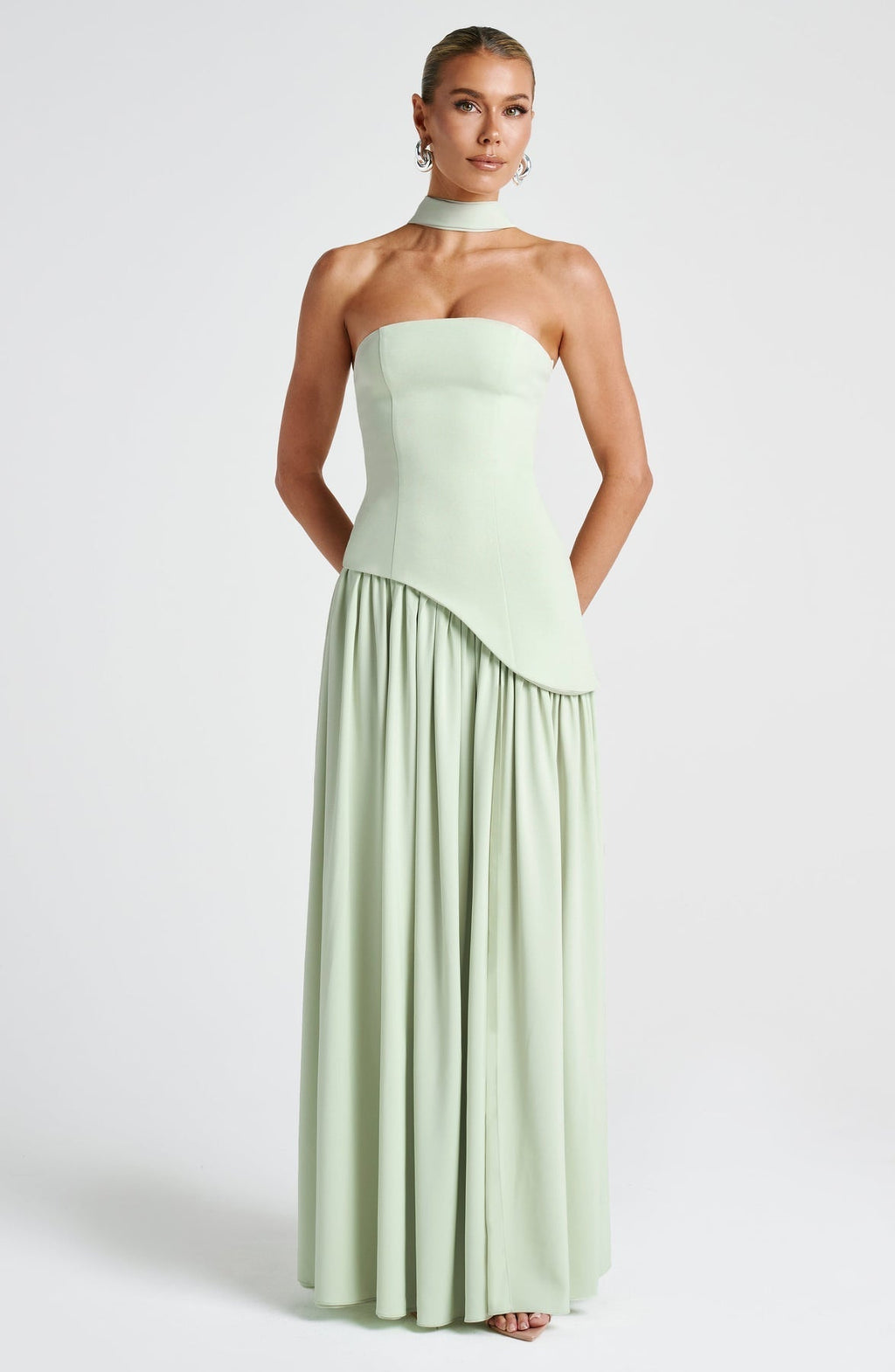 Strapless Long Dress with Draped Detail & Elegant Silhouette – Mya