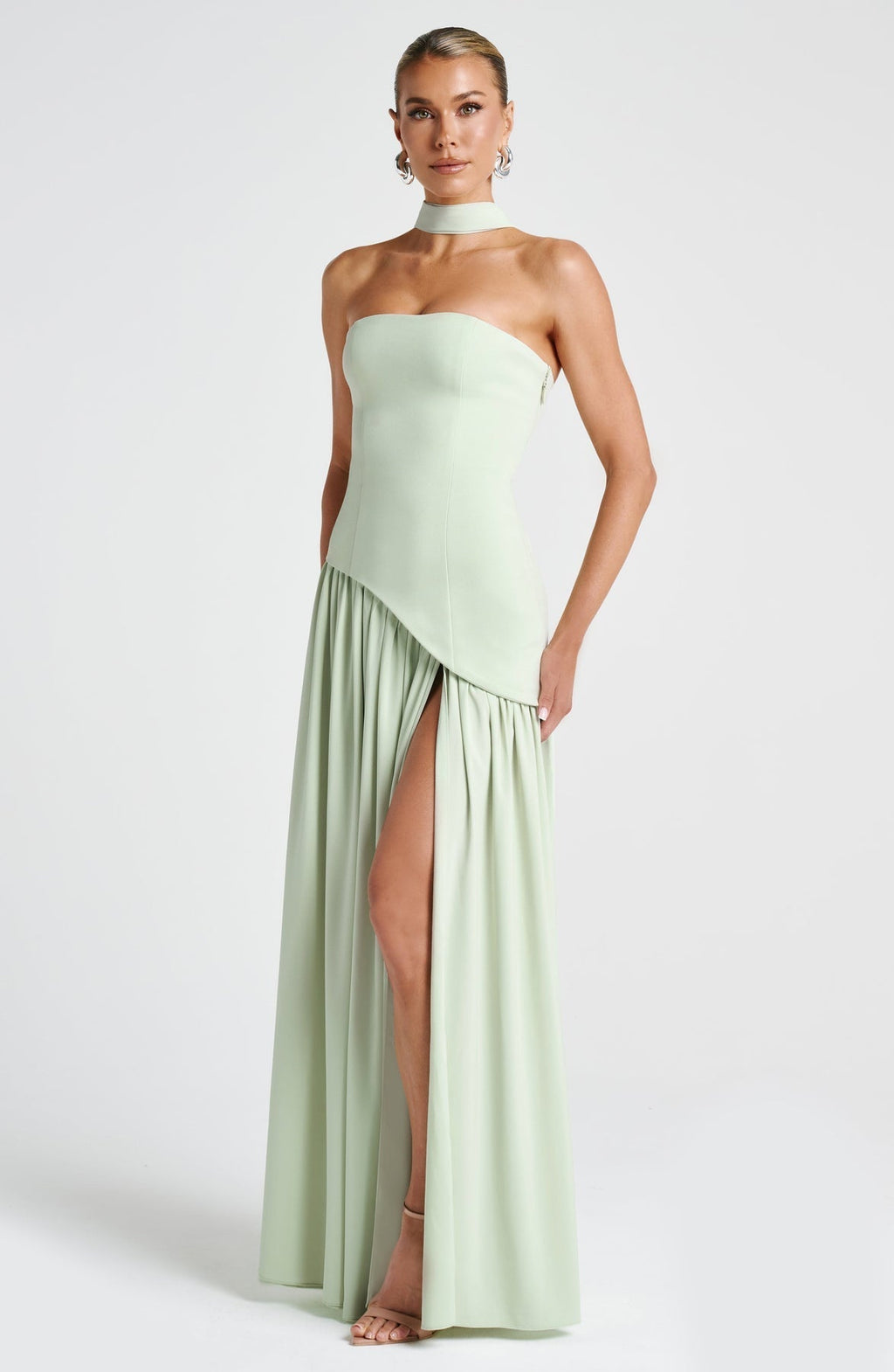 Strapless Long Dress with Draped Detail & Elegant Silhouette – Mya